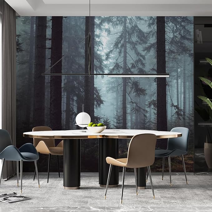 Zeeko Dark Foggy Forest Wall Mural Peel and Stick 148" Wx 98" H Misty Woodland Pine Tree Self Adhesive Removable Wallpaper Large Canvas Waterproof Landscape Mural for Bedroom