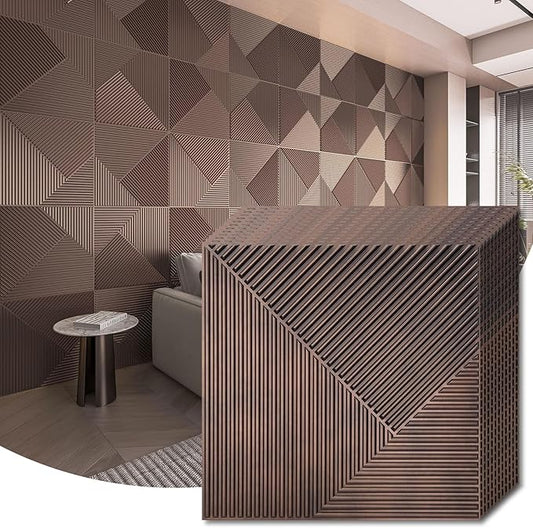 WOWSTAR 12-Pack 3D Wall Panels 19.7" x 19.7", Antique Copper Slat Wall Panels for Interior Wall Decor, Luxury Wall Covering for Living Room & Bedroom