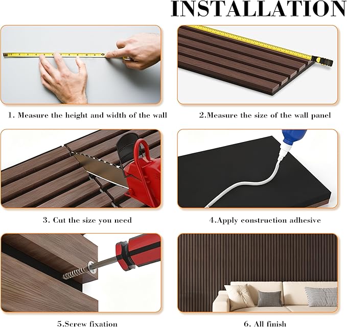 Wood Slat Panels for Wall 8-Piece 94.5" x 7.9" Soundproof Wood Slat Wall Panel for Interior Wall Decor Noise Cancelling, Acoustic Wall Panels, Sound Absorbing Panel, Walnut