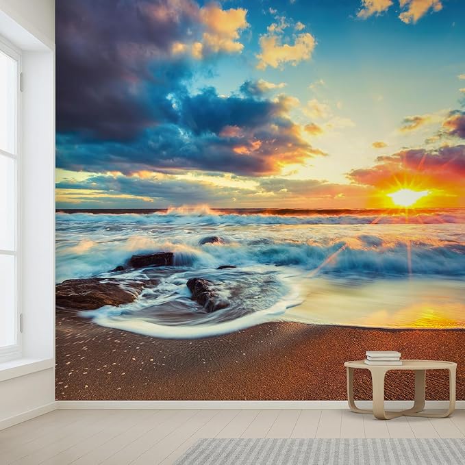 wall26 Beautiful Cloudscape Over The Sea, Sunrise Shot Removable Wall Mural Self-Adhesive Large Wallpaper - 66x96 inches