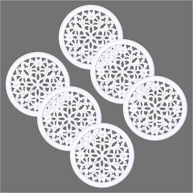 Wood Wall Art - Wall Panels in Handcrafted Carved Wood For Livingroom Bedroom,Dining room,Elegant Decorative Wall Art for Home & Office 12x12" Set of 6 white Antique