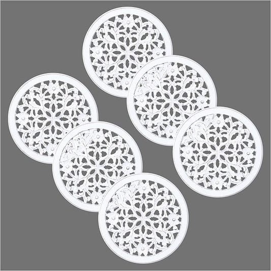 Wood Wall Art - Wall Panels in Handcrafted Carved Wood For Livingroom Bedroom,Dining room,Elegant Decorative Wall Art for Home & Office 12x12" Set of 6 white Antique