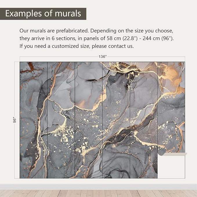 AFZEVEB-Gray and Gold Marble Wallpaper Wall murals for Bedroom 136"x96"(Not Peel and Stick)