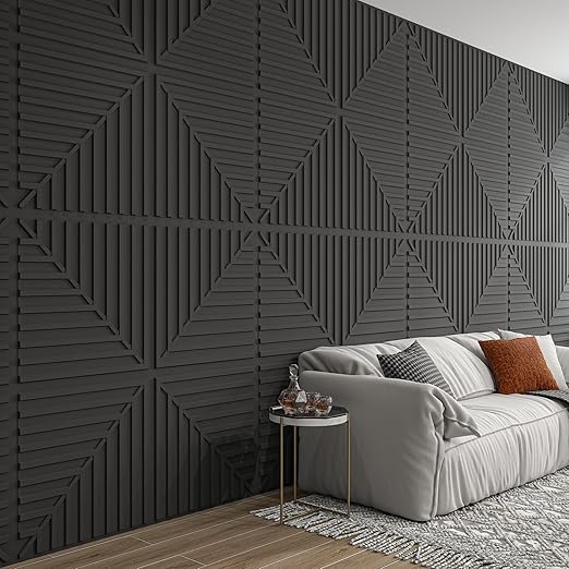 Art3d 12-Pack Drop Ceiling Tiles 2x2 FT, PVC 3D Textured Panels for Interior Wall Decor Living Room Bedroom Office, 24x24 Inch, Black