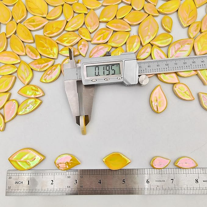 500g/1.1lb Leaf-Shaped Ceramic Mosaic Tiles,Ceramic Mosaic Pieces for Crafts,Mosaic Tiles for Home Decoration or DIY Crafts,Mosaic Making Supplies. (Iridescent Yellow)
