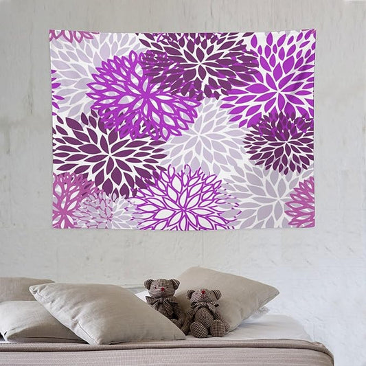 ZhiRain Dahlia Flower Tapestry Wall Hanging Purple Abstract Floral Chrisanthemum Pattern Tapestries Home Decor for Living Room Bedroom Farmhouse Apartment Dorm 30"x40"
