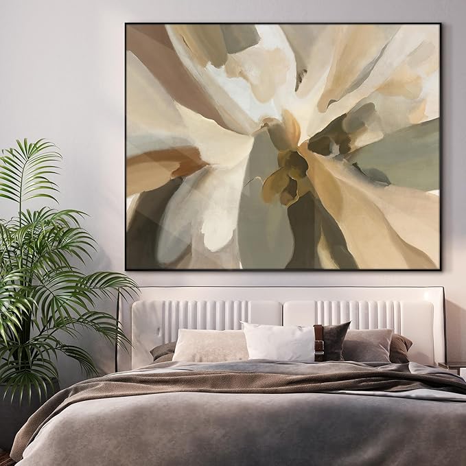 46"x60" XL Framed Wall Art - Decor Floral Earthy Tones and Soft Petals (Frame Assembly Required)