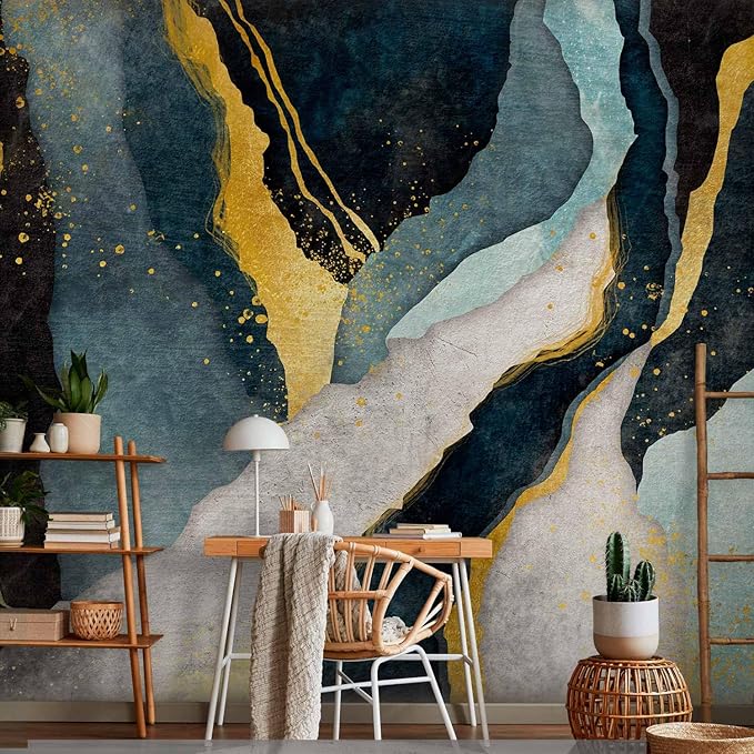 artgeist Wall Mural Abstract 154x110 in - Peel and Stick Self-Adhesive Wallpaper Removable Large Sticker Foil Wall Decor Print Picture Design Marble Gold Like Painted a-A-10203-a-c