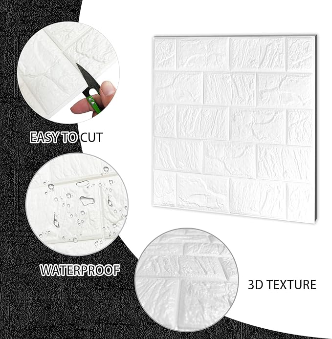 10 Pcs 9.7 Sq ft 3D Wall Panels Peel and Stick, 7mm Thickened 3D Wall Panel Foam Brick 11.8 * 11.8 in 3D Imitation Brick Wallpaper Stone Wall Panel Foam Brick Self-Adhesive Wallpaper