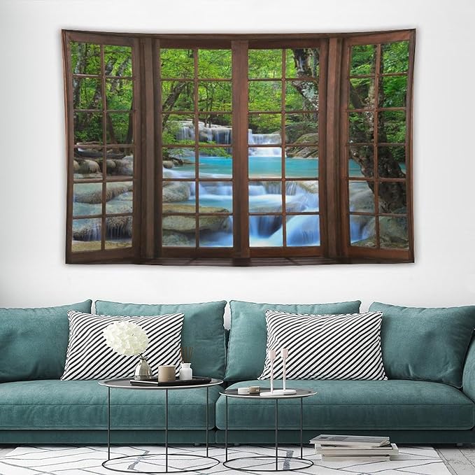 ZhiRain Waterfall Tree Landscape Tapestry Wall Hanging Natural Scenery Forest Garden Spring Stone River Tapestries Home Decor for Living Room Bedroom Apartment Farmhouse Dorm 40"x60"