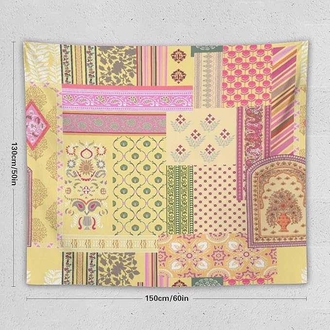 ZhiRain Patchwork Bohemian Tapestry Wall Hanging Colorful Boho Flower Floral Botanical Vintage Retro Indian Tapestries Home Decor for Living Room Bedroom Apartment Farmhouse Dorm 50"x60"