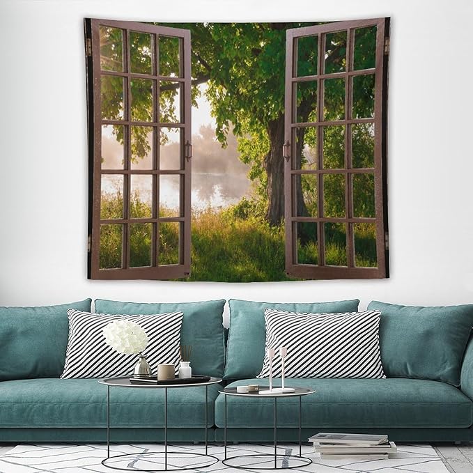 ZhiRain Tree Tapestry Wall Hanging Green Jungle Trees Nature Landscape Tapestries Home Decor for Living Room Bedroom Apartment Farmhouse Dorm 50"x60"