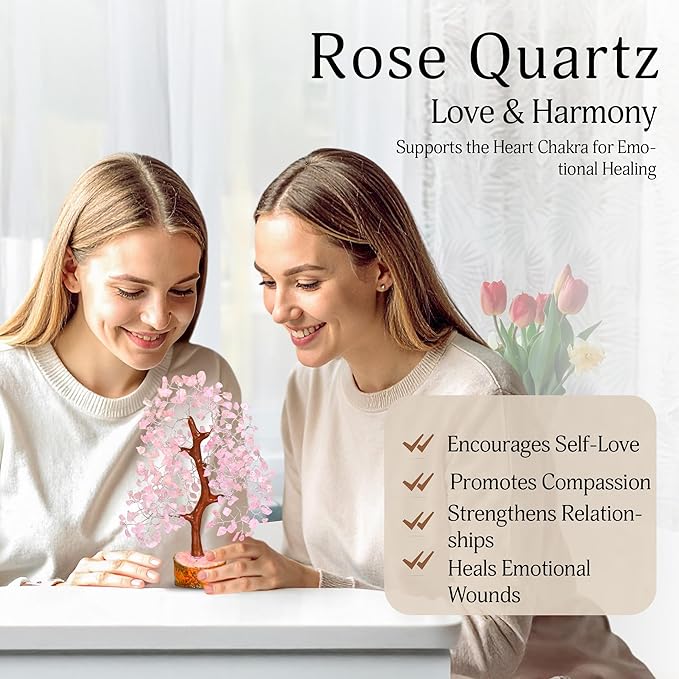YATSKIA Rose Quartz Crystal Tree - Bonsai Tree of Life - Pink Room Decor - Desk Decorations for Women Office - Gemstones and Crystals - Stones and Crystals