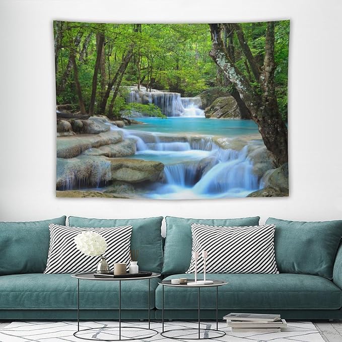 ZhiRain Waterfall Tree Tapestry Wall Hanging Natural Scenery Forest Garden Spring Stone River Tapestries Home Decor for Living Room Bedroom Apartment Farmhouse Dorm 60"x80"