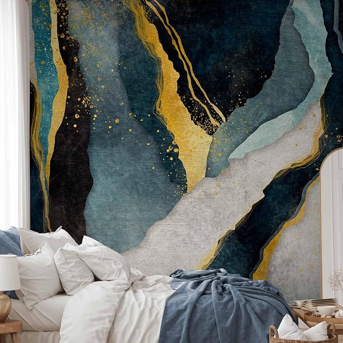 artgeist Wall Mural Abstract 173x124 in - Peel and Stick Self-Adhesive Wallpaper Removable Large Sticker Foil Wall Decor Print Picture Design Marble Gold Like Painted a-A-10203-a-c