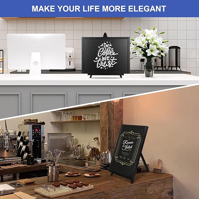 12x16 inch Double Sided Chalkboard and Felt Letter Board with Stand - Reversible Wooden Frame Easel for Menu, Announcements, Home, Office, Cafe, Restaurant Decor