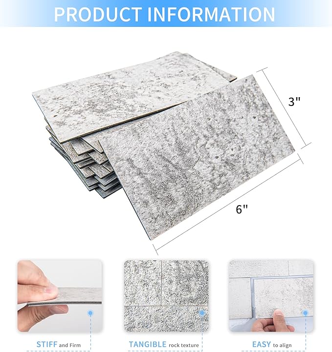 Art3d 102-Piece Backsplash Tile Peel and Stick for Stove Kitchen Bathroom Fireplace, 3in. × 6in. Stick on Subway Tile Natural Stone White