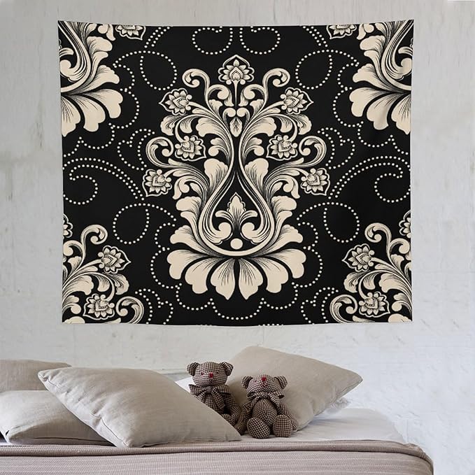 ZhiRain Damask Tapestry Wall Hanging Vintage Antique Baroque Classic Floral Elegant Chic Flower Tapestries Home Decor for Living Room Bedroom Farmhouse Apartment Dorm 50"x60"