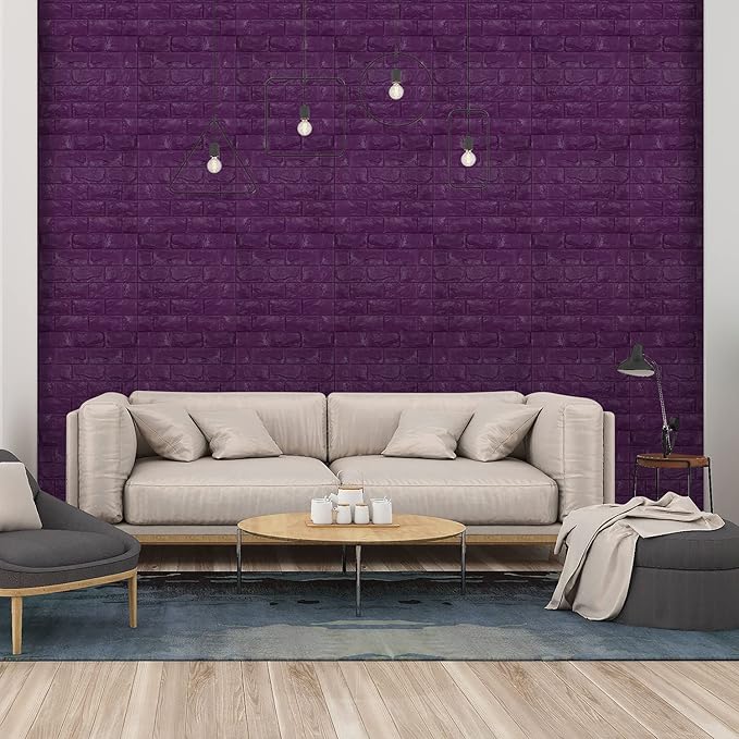 30PCS 3D Wall Panels Peel and Stick Faux Brick Wallpaper Purple Self Adhesive Foam Brick Paneling Faux Stone Wall Panels (30PCS, Purple)