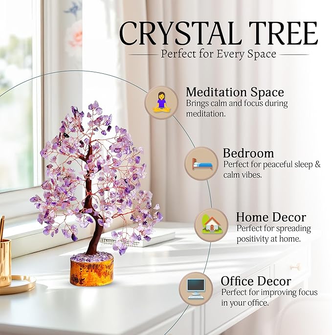 YATSKIA Amethyst Crystal Tree Stones and Crystals Tree of Life, Crystal Home Decor, Good Luck Gifts, Spiritual Gifts for Women