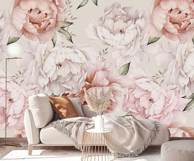 YQWDMX - Peel and Stick Floral Wallpaper with Pink Peony Self-Adhesive murals for Bedroom ZY11 L