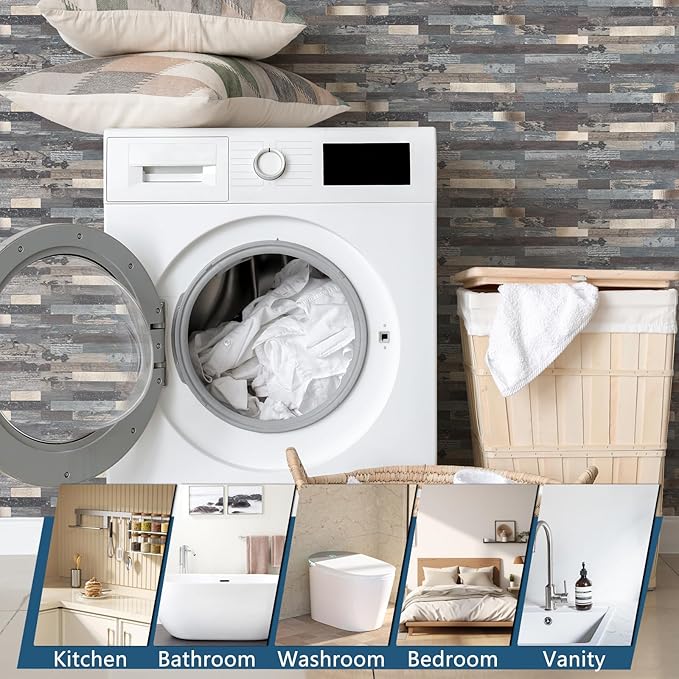 Yipscazo 10 Sheets Peel and Stick Stone Metal Backsplash, PVC Wall Tiles Stick on Tiles for Backsplash Kitchen, Bathroom, Fireplace (6'' X 12'', Ecru Rustic)