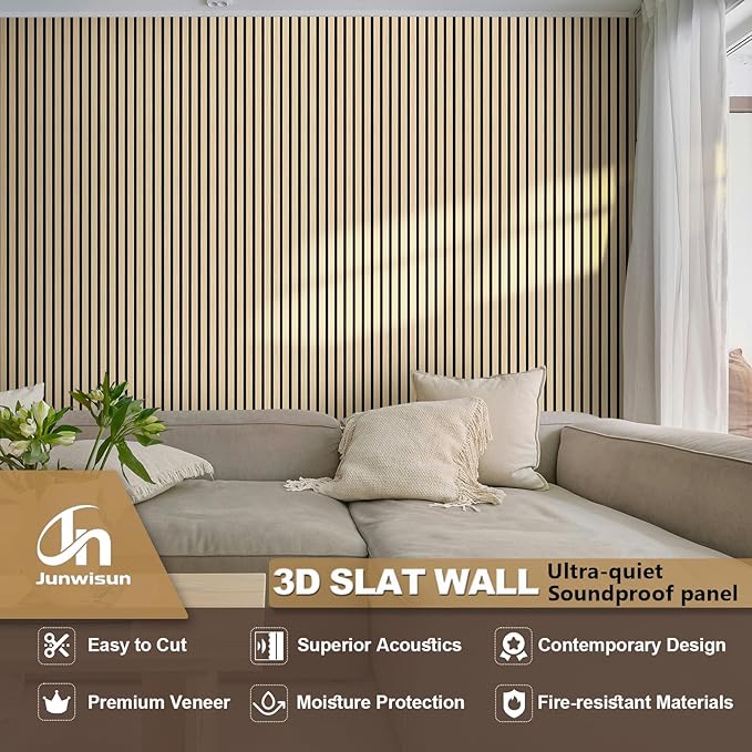 Acoustic Wall Panels, 2 Pack Wood Slat Wall Panel, Soundproof Wall Panels, 3D Textured Wall Decor for Ceiling and Wall, 23.6" x 47.2", in Oak Finish