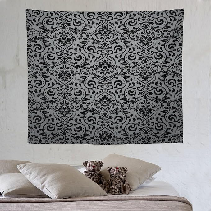 ZhiRain Damask Floral Tapestry Wall Hanging Vintage Classic Flower Pattern Tapestries Home Decor for Living Room Bedroom Farmhouse Apartment Dorm 50"x60"