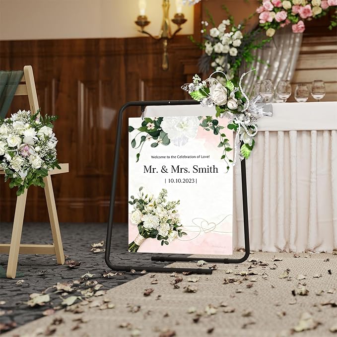 ybaymy Chalkboard Sign, A Frame Sign Sandwich Board Signs Metal Outdoor Chalk Board Easel Sign Swinging Large Menu with Double Sided Display Advertising for Restaurant Food Truck Cafe