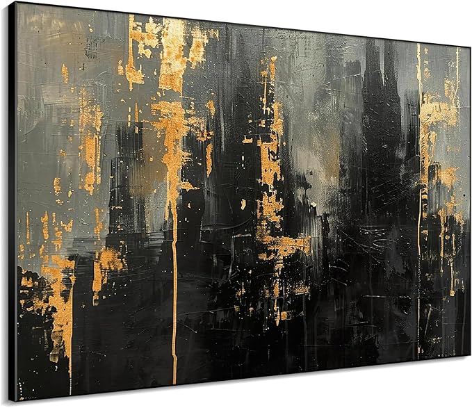 36"x46" XL Framed Wall Art - Modern Black and Gold Urban (Frame Assembly Required)