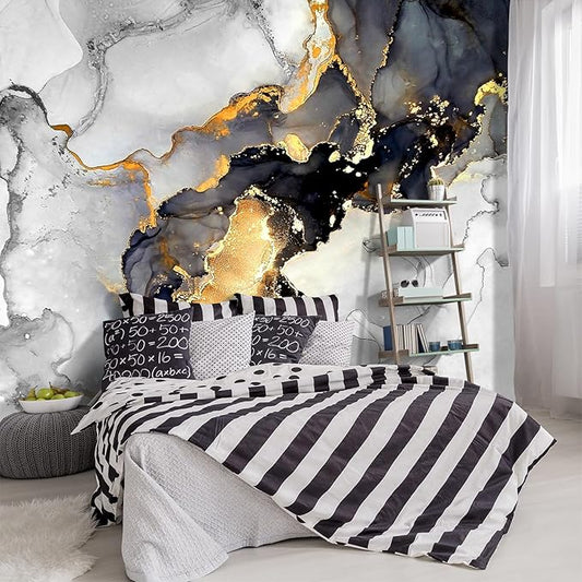 YIHWM -Grey and White Marbled Fabric Wallpaper Living Room Abstraction Art Bedroom Bathroom Large Wall Mural- 160"x108"（ not Peel and Stick）