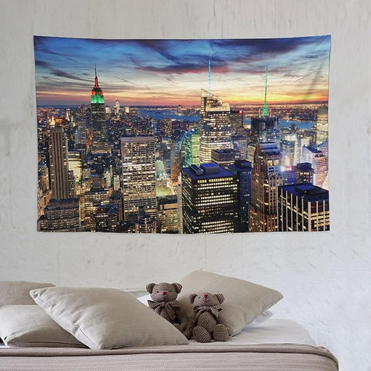 ZhiRain New York Tapestry Wall Hanging NYC Urban Skyscrapers Skyline Sunset Streets USA Architecture Tapestries Home Decor for Living Room Bedroom Apartment Farmhouse Dorm 40"x60"