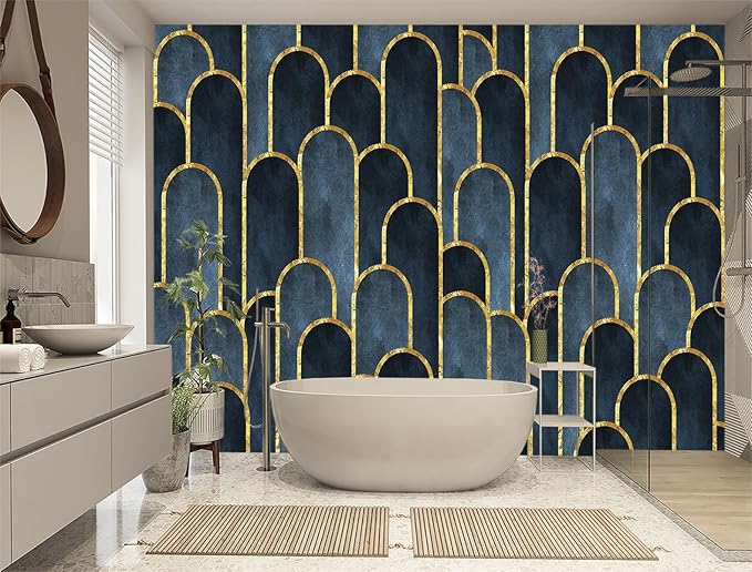XMPMBM-Gold Geometrical Textured Fabric Wallpaper Abstraction Dark line Living Room Bedroom Bathroom Wall Mural-W 132" X H 92"（93 Square Foot）