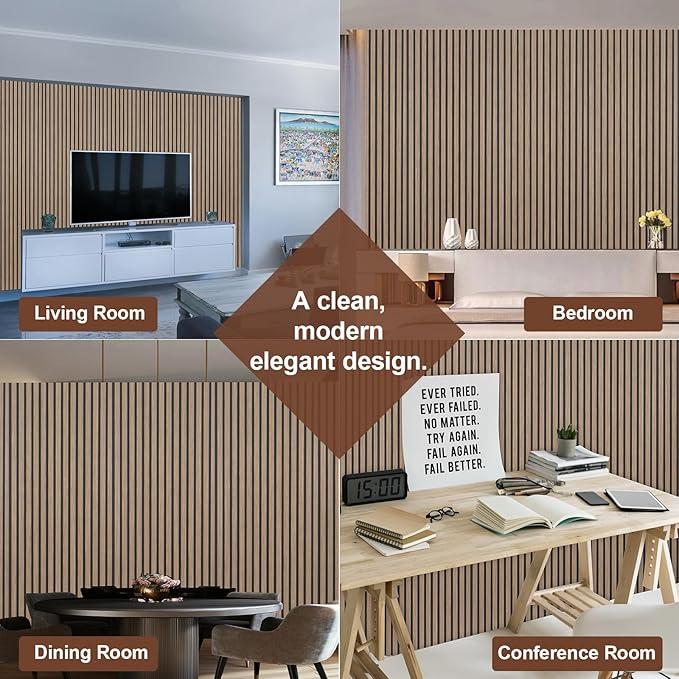 Yuzzy Wood Panels for Wall - 9 Feet Dark Walnut Wood Slat Acoustic Panels 2 PCS - Modern Sound Absorbing Wall Panels for Interior Wall Decor for Home, Office, Studio