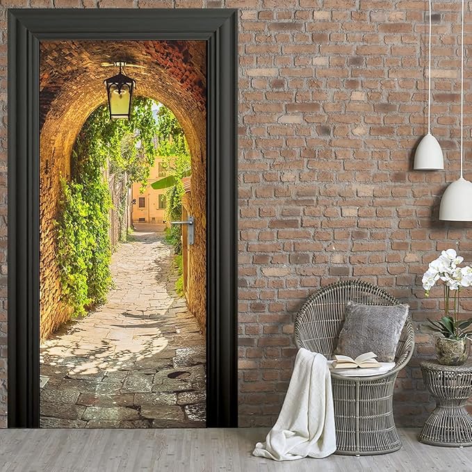 3D Door Stickers Murals Peel and Stick - TOSKANA Corridor - Wallpaper Self-Adhesive Decals Removable PVC Waterproof Poster for Bedroom Living Room Decoration 30.3 x 78.7 inch