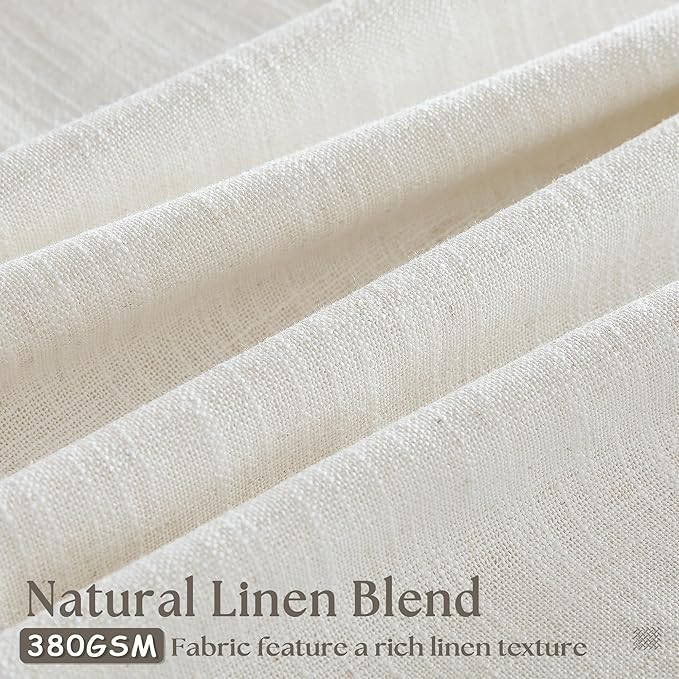 90 Inch Pinch Pleated Linen Curtains 2 Panel Set for Living Room Cream Natural Thick Linen Textured Drapes 90 Inches Long Pinch Pleat Drapes Birch Ivory Semi Sheer Curtain for Dining Bedroom Office