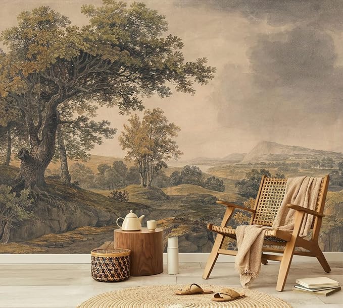 YQWDMX - Beige Forest Peel and Stick Wallpaper Jungle Self-Adhesive Mural for Living Room ZY12 L