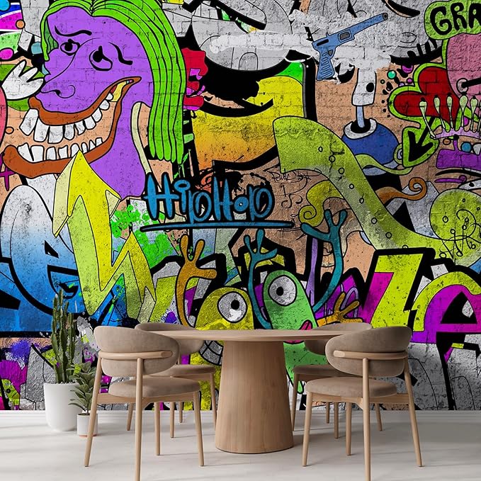 wall26 Colorful Graffiti inchesLarge Wall Mural, Removable Peel and Stick Wallpaper, Home Decor - 96x144 inches