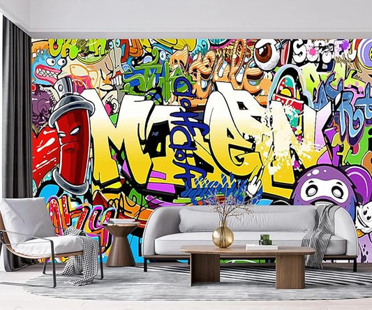 YQWDMX -Nursery Color Graffiti Abstract Letters Bedroom Wallpaper XT16 S 100" x 65"