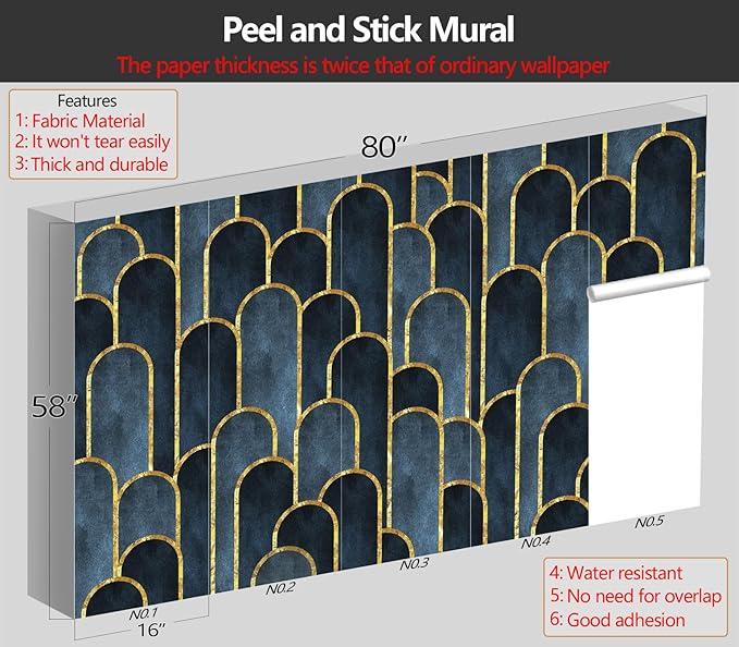 XMPMBM M08S Peel and Stick Marble Wallpaper Gold Geometrical Textured Abstraction Dark line Background Bedroom Bathroom Textured Wall Mural- 80"x58"（32 Square Foot）