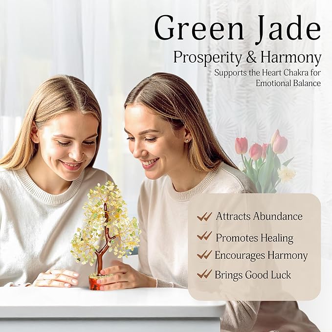 YATSKIA Green Jade Tree - Crystal Tree for Positive Energy - Crystals and Stones - Crystal Decor - Positive Energy Gifts for Women - Jade Stone - Meditation Decor