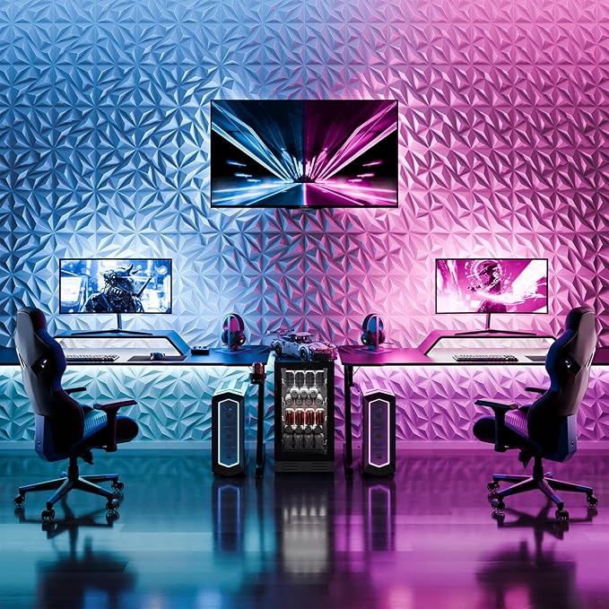 ZELMINE 64 Pack White 3D Wall Panels for Interior Wall Decor, 11.8'' x 11.8'' Decorative Wall Panels, Accent Wall Panels, 3D Diamond Design Wall Decor for Living Room, Bedroom, Gaming Room