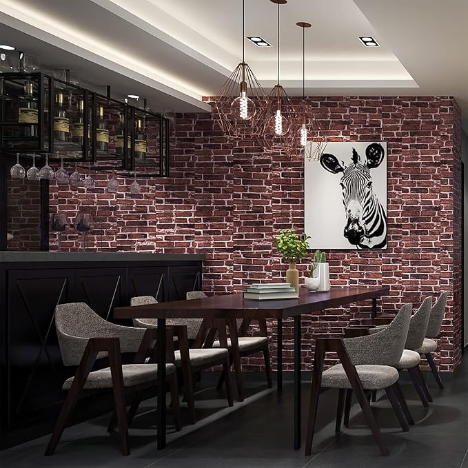 10PCS 3D Wall Panels Peel and Stick 3D Brick Wallpaper Peel and Stick Faux Stone Wall Panel Foam Brick Self-Adhesive Wallpaper (Red,10pcs)