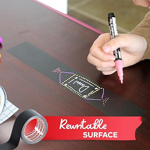 XFasten Black Chalkboard Tape Removable, 2-Inch x 30-Foot, Black, Smudge Resistant Sticky Chalkboard Label Duct Tape