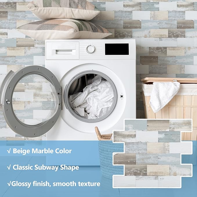 10-Pack Peel and Stick Tile Backsplash 12"X12" PVC Wall Tiles, Stick on Backsplash for Kitchen, Bathroom Tile, Fireplace Décor, Laundry Table, Stair Decals in Vintage Wood Grain