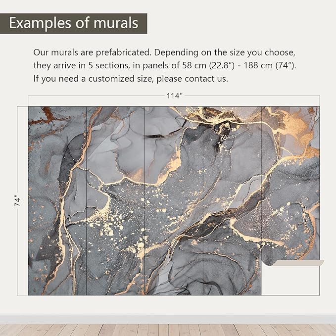 AFZEVEB-Gray and Gold Marble Wallpaper Wall murals for Bedroom 114"x74"(Not Peel and Stick)