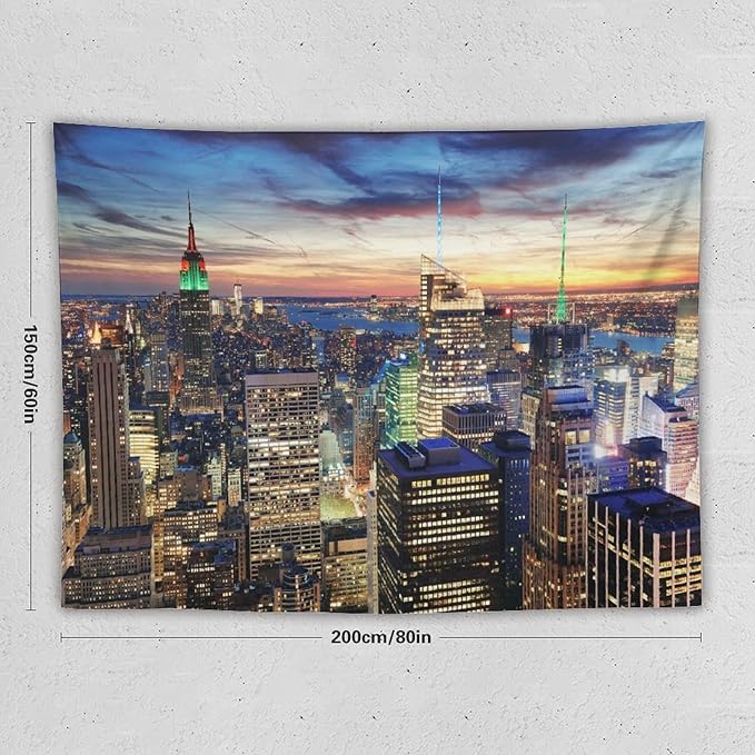 ZhiRain New York Tapestry Wall Hanging NYC Urban Skyscrapers Skyline Sunset Streets USA Architecture Tapestries Home Decor for Living Room Bedroom Apartment Farmhouse Dorm 60"x80"