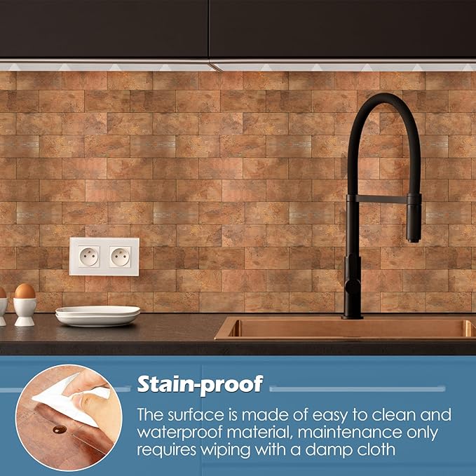 1-Pack Peel and Stick Tile Backsplash 12"X12" PVC Wall Tiles, Stick on Backsplash for Kitchen, Bathroom Tile, Fireplace Décor, Laundry Table, Stair Decals in Copper Metal
