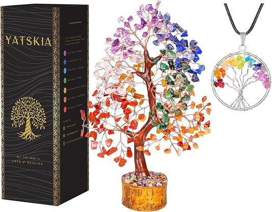 YATSKIA Seven Chakra Crystal Tree, Gemstone Tree of Life, Birthday Gifts for Women, Home Office Decor, Feng Shui Decor, Crystal Gifts