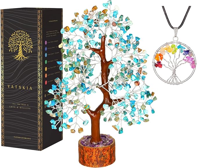 YATSKIA Turquoise Crystal Tree - Gemstone Tree - Tree of Life - Crystal Home Decor - Good Luck Charms - Spiritual Gifts for Women - Gemstones and Crystals - Chakra Stones - Meditation Decor